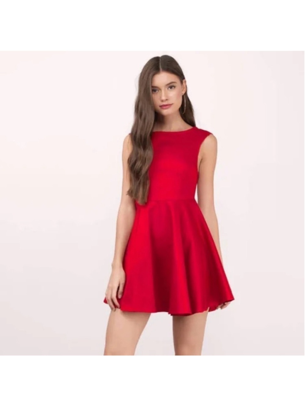 TOBI Skater Fit & Flare Mini Dress In Red Stretch Scoop Back, Size L